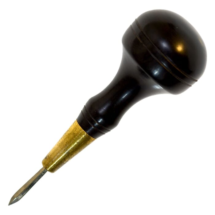 J&D Leathercraft Tool 5mm Black Brown Diamond Point Leather Stitching Awl, with Wooden Handle, to Pierce Sewing Holes in Leatherwork