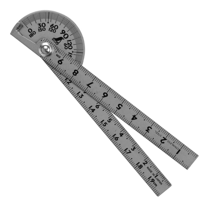 Shinwa 40mm 180 Degree Measuring Tool Double Blade Mini Protractor Ruler, with Hard Chrome Finish, to Scribe & Measure Angles and Lengths