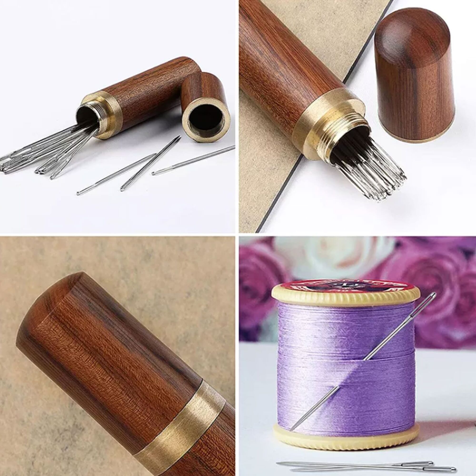 1pc Sandalwood Sewing Needle Holder With Thread Storage And Toothpick  Compartment, Portable And Multifunctional