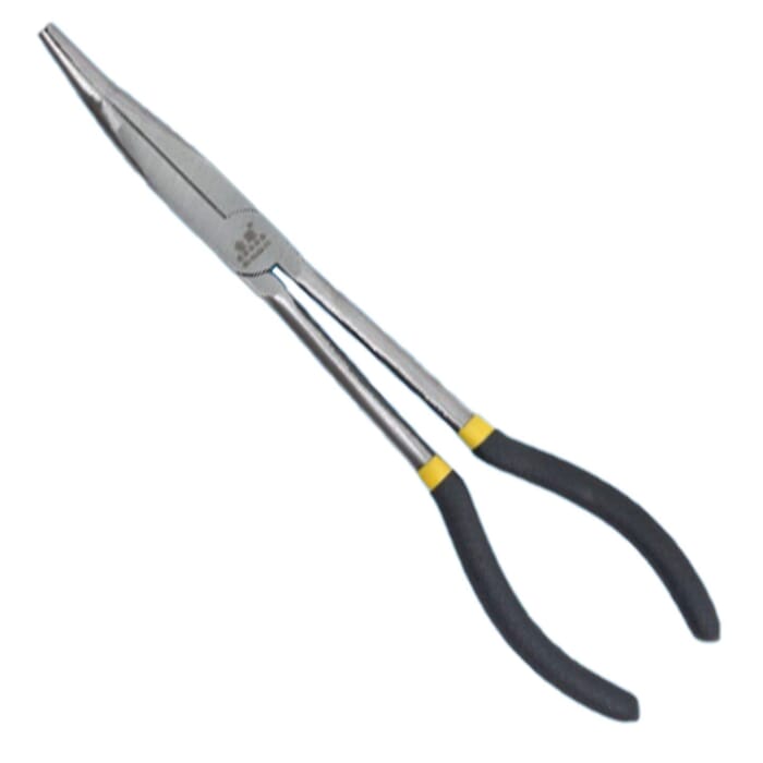45 Degree Long Reach Angled Bent Needle Nose Pliers Tool, with Rubberized Handle, for Bending and Holding Wires 11 Inches