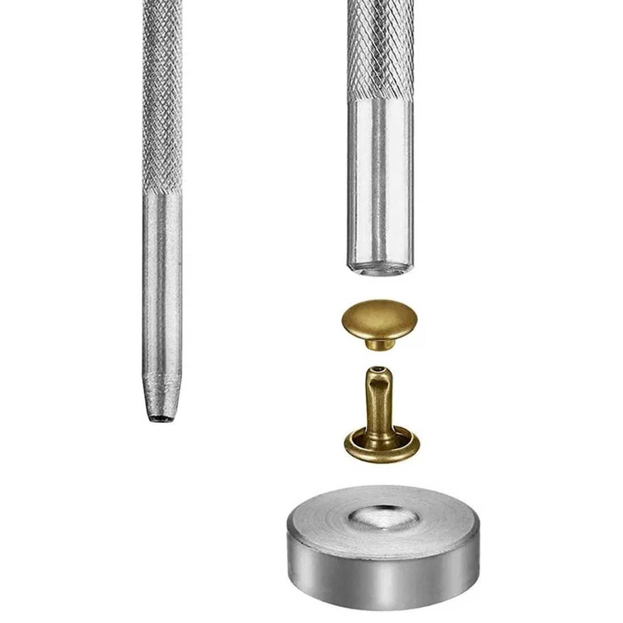 Rivet Setter for Double Cap Rivet Stud, Rivet Setting Tool Kit, Block  Anvil, Hole Cutter & 100 Double Cap Rivets in Silver (4 mm, Tool Kit)