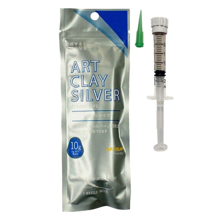 Art Clay Silver 10g Precious Metal Clay PMC Low Fire Syringe Paste Single 1mm Nozzle, for Silver Clay Repair & Adding Patterns
